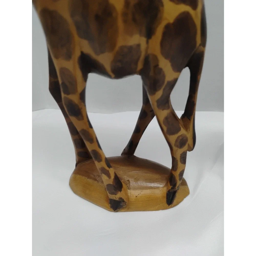 PAIR OF HAND CARVED & PAINTED WOODEN GIRAFFE FIGURINES FROM KENYA - 12